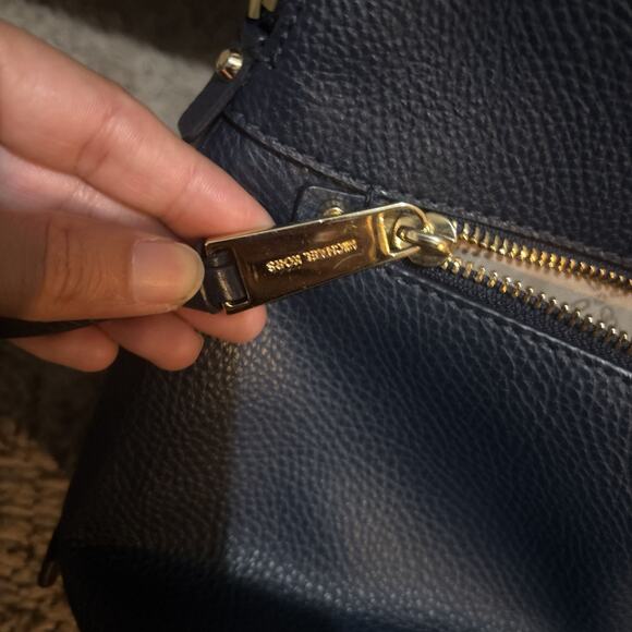 Michael Kors Rhea Medium Pebbled Leather Backpack - Navy Blue with Gold-Tone Har - Picture 9 of 9